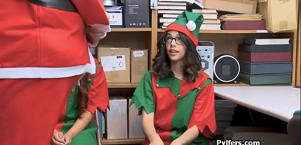  Threesome with Asian teen elves at the office